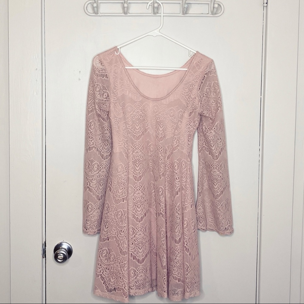 Dusty Pink Lace Dress A- Line Long Sleeves